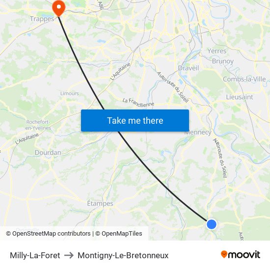 Milly-La-Foret to Montigny-Le-Bretonneux map