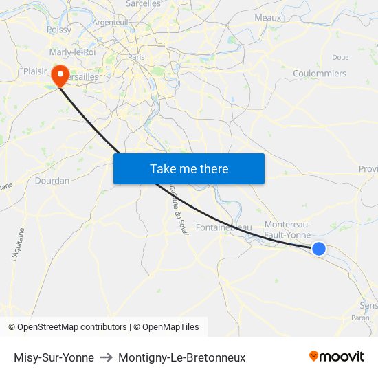 Misy-Sur-Yonne to Montigny-Le-Bretonneux map