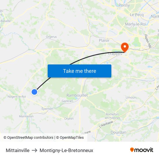 Mittainville to Montigny-Le-Bretonneux map
