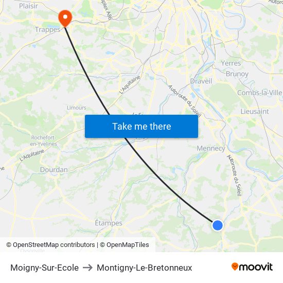 Moigny-Sur-Ecole to Montigny-Le-Bretonneux map
