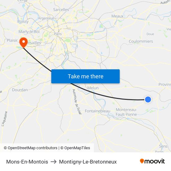 Mons-En-Montois to Montigny-Le-Bretonneux map