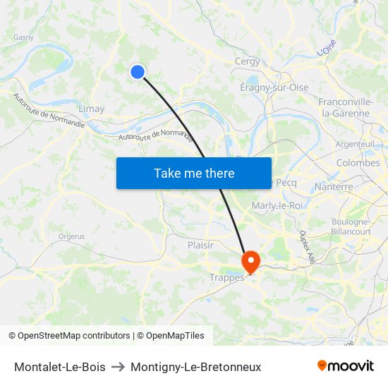 Montalet-Le-Bois to Montigny-Le-Bretonneux map