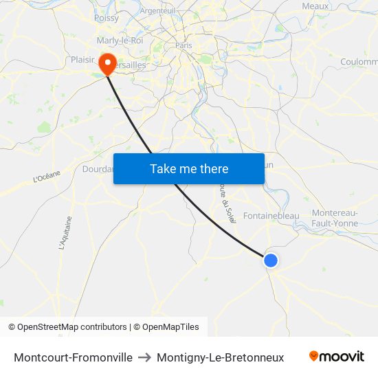 Montcourt-Fromonville to Montigny-Le-Bretonneux map