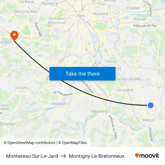 Montereau-Sur-Le-Jard to Montigny-Le-Bretonneux map