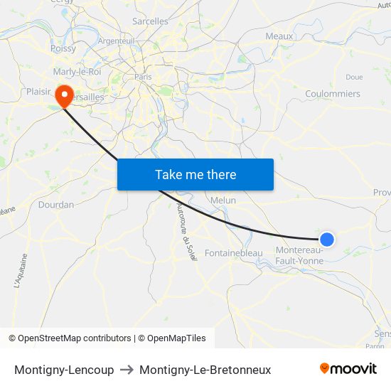 Montigny-Lencoup to Montigny-Le-Bretonneux map