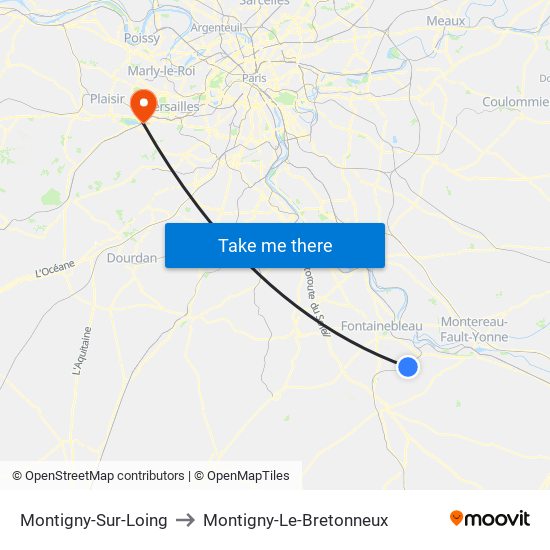 Montigny-Sur-Loing to Montigny-Le-Bretonneux map