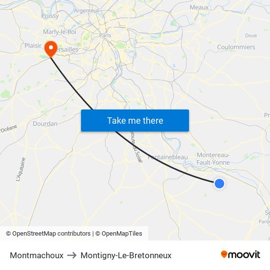 Montmachoux to Montigny-Le-Bretonneux map