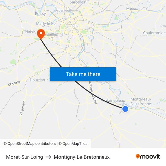 Moret-Sur-Loing to Montigny-Le-Bretonneux map