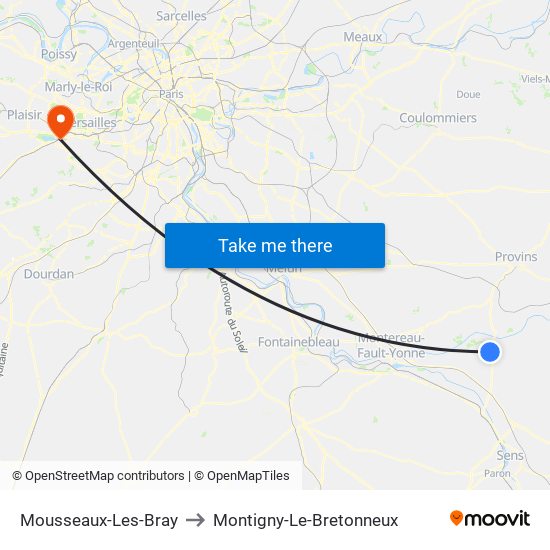 Mousseaux-Les-Bray to Montigny-Le-Bretonneux map