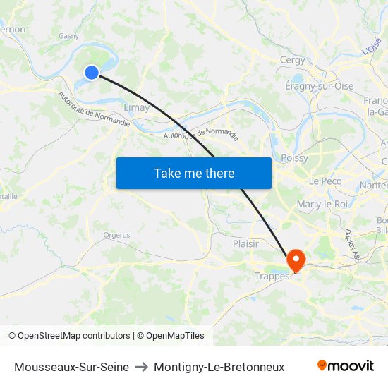 Mousseaux-Sur-Seine to Montigny-Le-Bretonneux map
