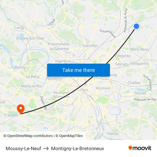 Moussy-Le-Neuf to Montigny-Le-Bretonneux map