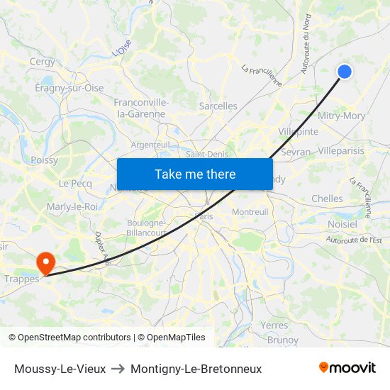 Moussy-Le-Vieux to Montigny-Le-Bretonneux map