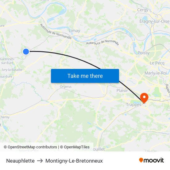 Neauphlette to Montigny-Le-Bretonneux map