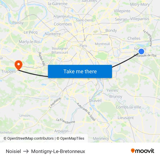 Noisiel to Montigny-Le-Bretonneux map
