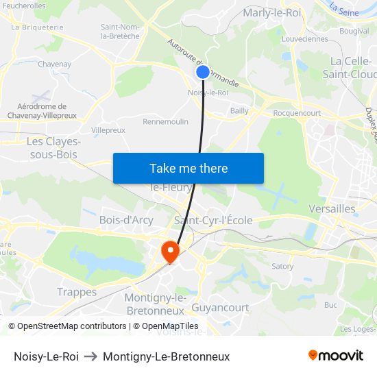 Noisy-Le-Roi to Montigny-Le-Bretonneux map