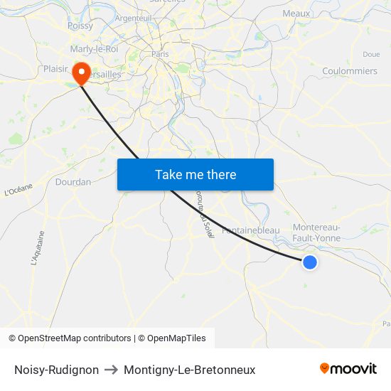 Noisy-Rudignon to Montigny-Le-Bretonneux map