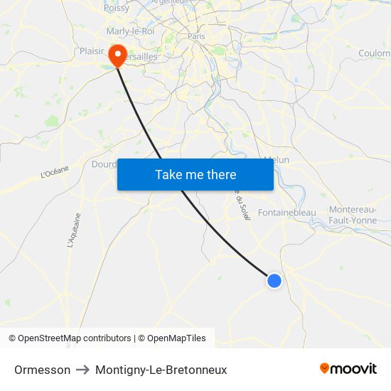 Ormesson to Montigny-Le-Bretonneux map