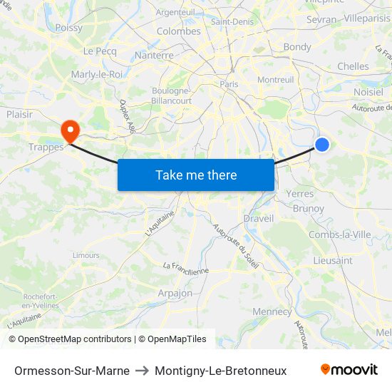 Ormesson-Sur-Marne to Montigny-Le-Bretonneux map