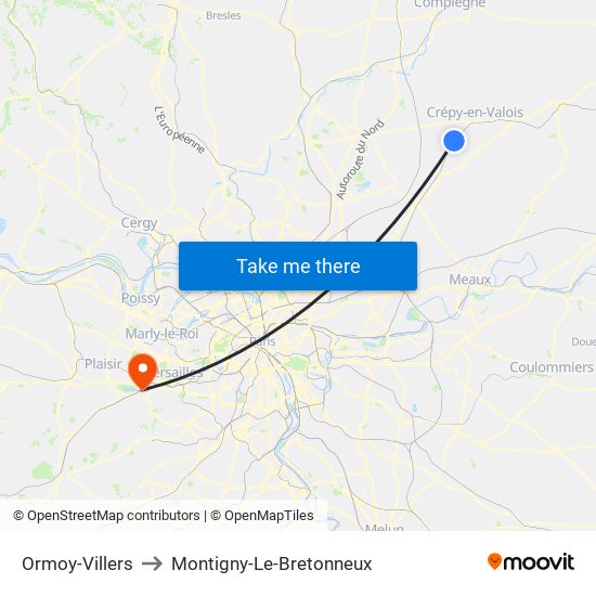 Ormoy-Villers to Montigny-Le-Bretonneux map