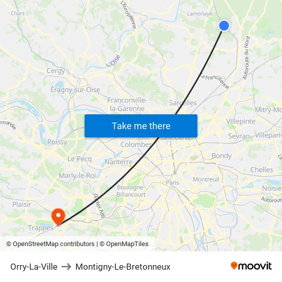 Orry-La-Ville to Montigny-Le-Bretonneux map