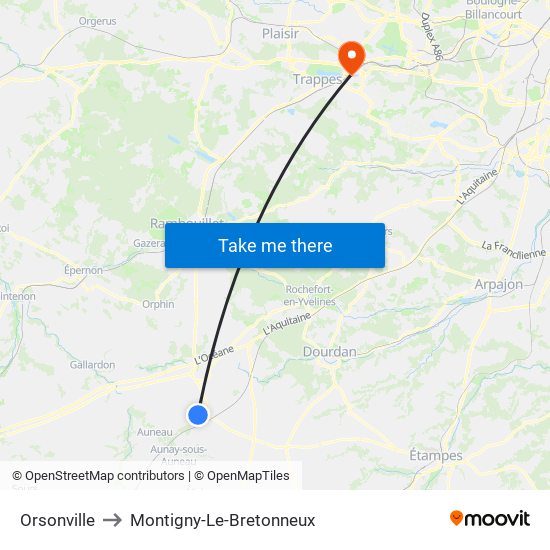 Orsonville to Montigny-Le-Bretonneux map