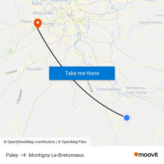 Paley to Montigny-Le-Bretonneux map