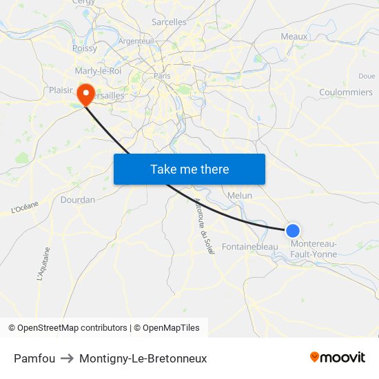 Pamfou to Montigny-Le-Bretonneux map