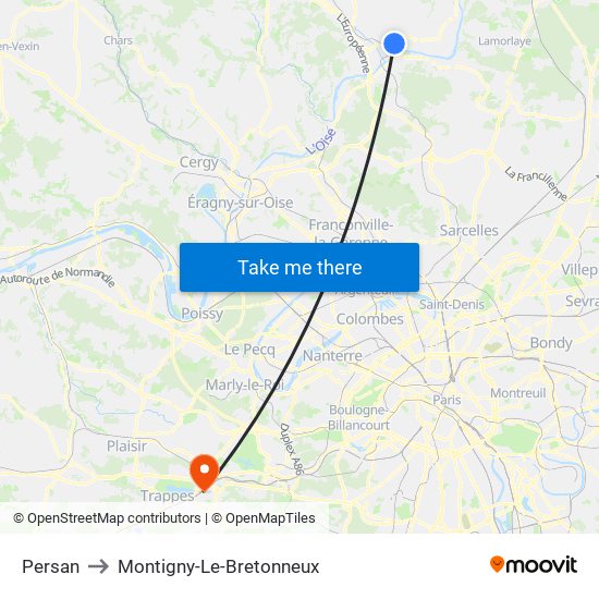 Persan to Montigny-Le-Bretonneux map
