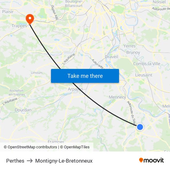 Perthes to Montigny-Le-Bretonneux map