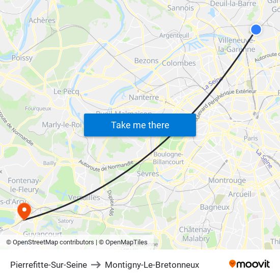 Pierrefitte-Sur-Seine to Montigny-Le-Bretonneux map