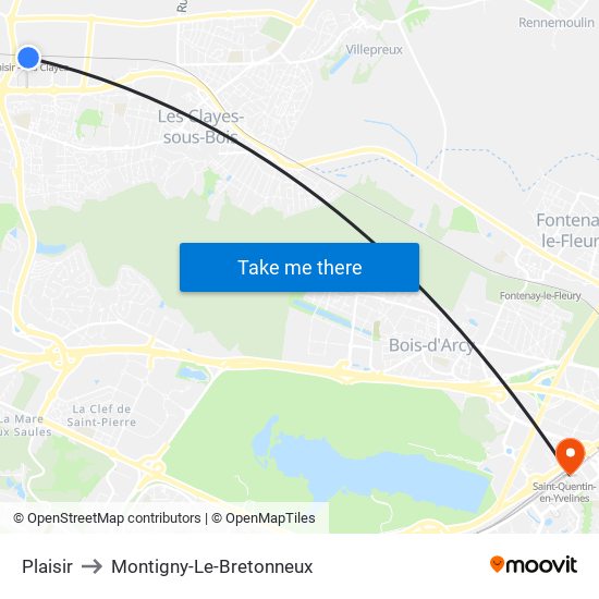 Plaisir to Montigny-Le-Bretonneux map
