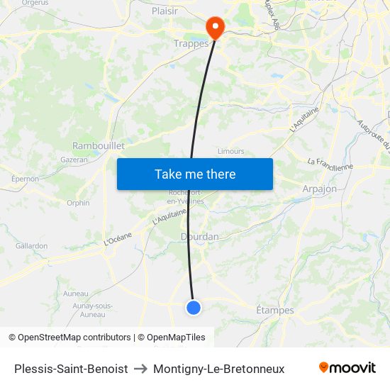 Plessis-Saint-Benoist to Montigny-Le-Bretonneux map