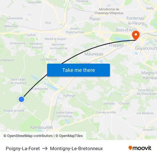 Poigny-La-Foret to Montigny-Le-Bretonneux map