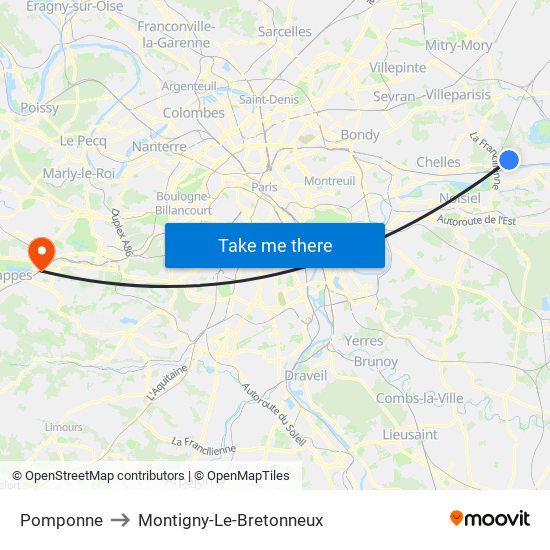 Pomponne to Montigny-Le-Bretonneux map