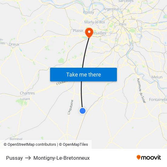Pussay to Montigny-Le-Bretonneux map