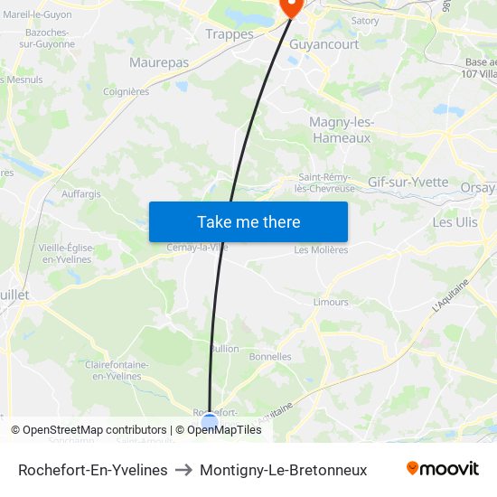 Rochefort-En-Yvelines to Montigny-Le-Bretonneux map