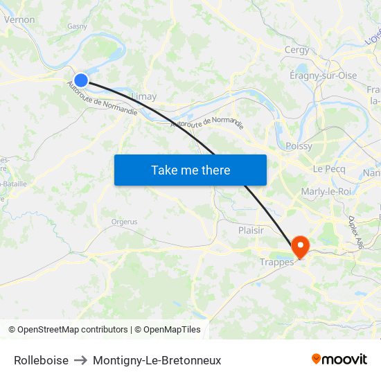 Rolleboise to Montigny-Le-Bretonneux map