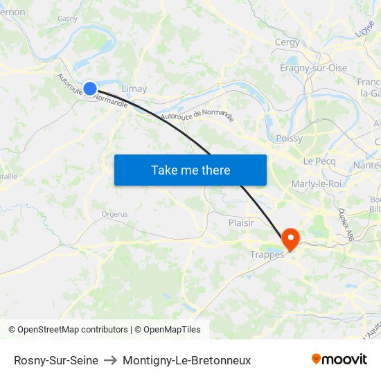 Rosny-Sur-Seine to Montigny-Le-Bretonneux map