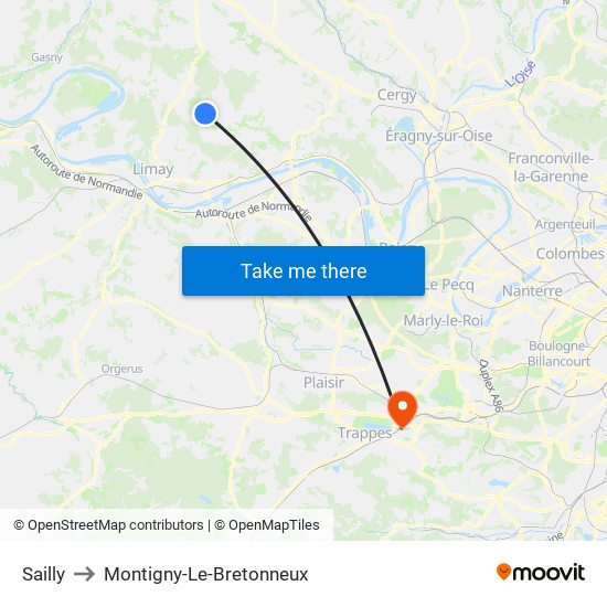 Sailly to Montigny-Le-Bretonneux map