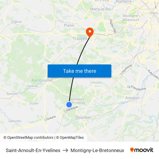 Saint-Arnoult-En-Yvelines to Montigny-Le-Bretonneux map