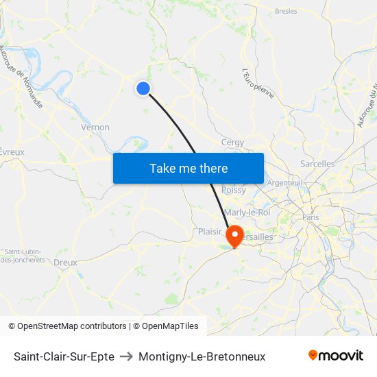 Saint-Clair-Sur-Epte to Montigny-Le-Bretonneux map