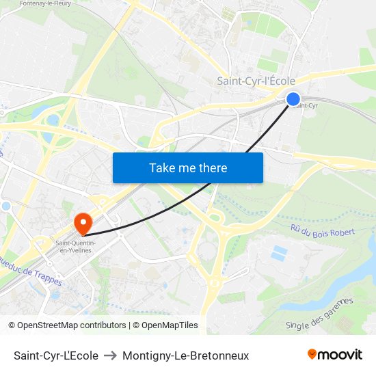 Saint-Cyr-L'Ecole to Montigny-Le-Bretonneux map