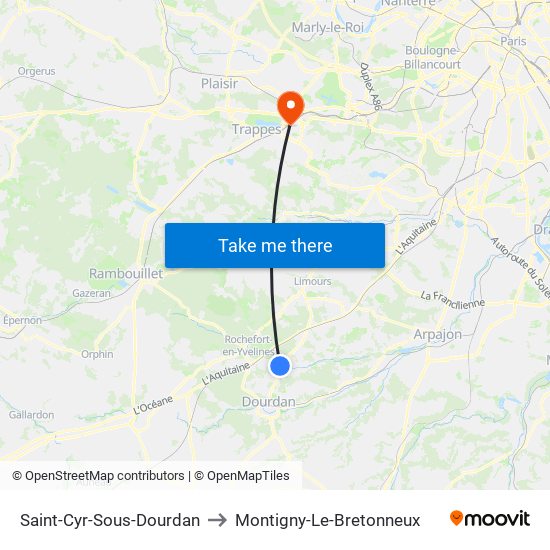 Saint-Cyr-Sous-Dourdan to Montigny-Le-Bretonneux map