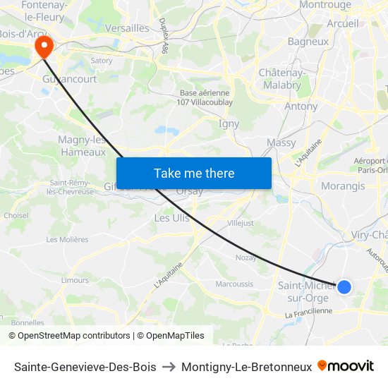 Sainte-Genevieve-Des-Bois to Montigny-Le-Bretonneux map