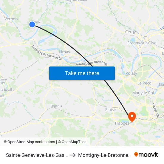 Sainte-Genevieve-Les-Gasny to Montigny-Le-Bretonneux map