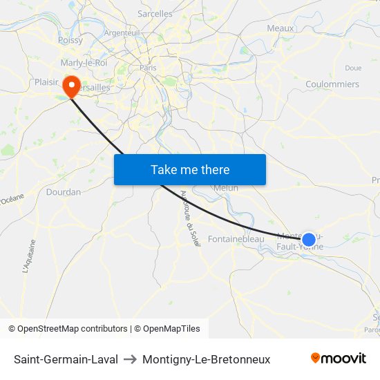 Saint-Germain-Laval to Montigny-Le-Bretonneux map