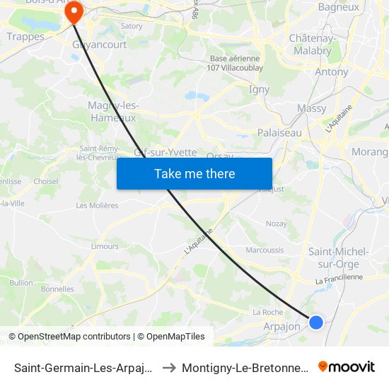 Saint-Germain-Les-Arpajon to Montigny-Le-Bretonneux map