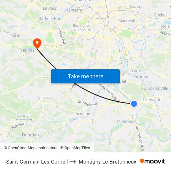 Saint-Germain-Les-Corbeil to Montigny-Le-Bretonneux map