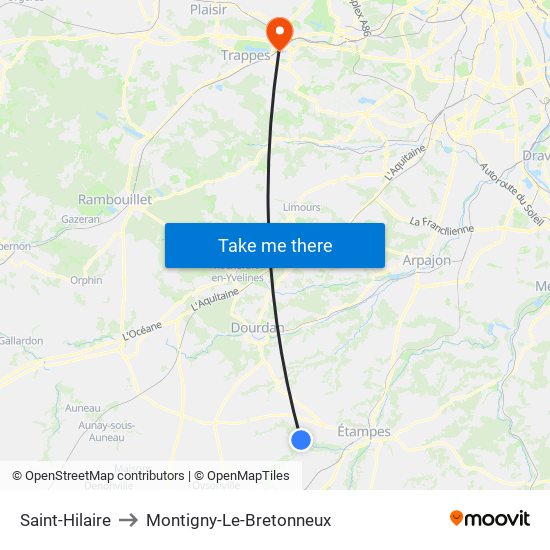 Saint-Hilaire to Montigny-Le-Bretonneux map
