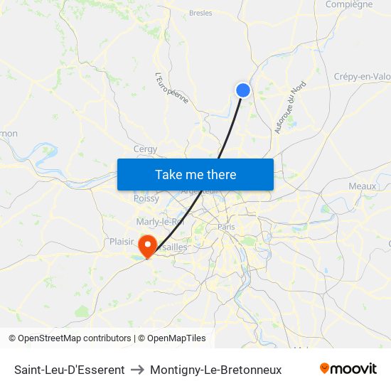 Saint-Leu-D'Esserent to Montigny-Le-Bretonneux map